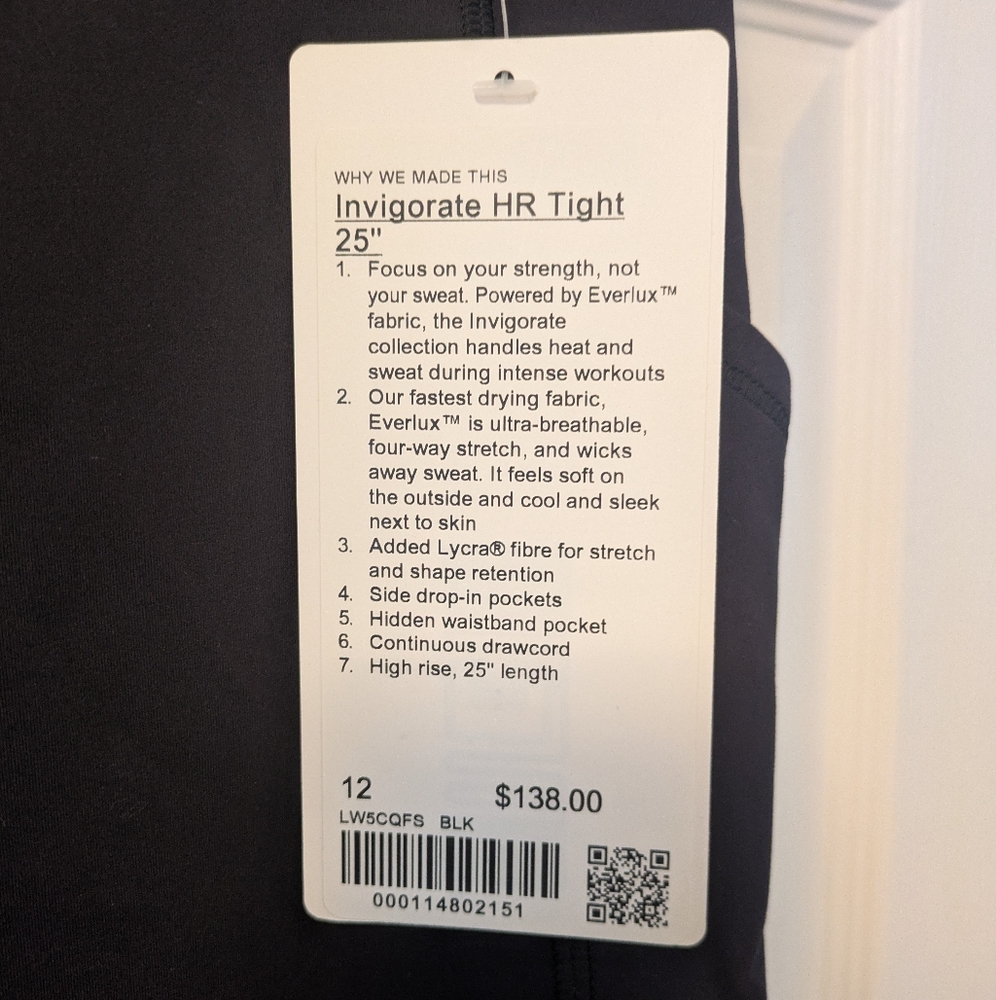 Lululemon Invigorate High-Rise Tight 25" Black Size 12